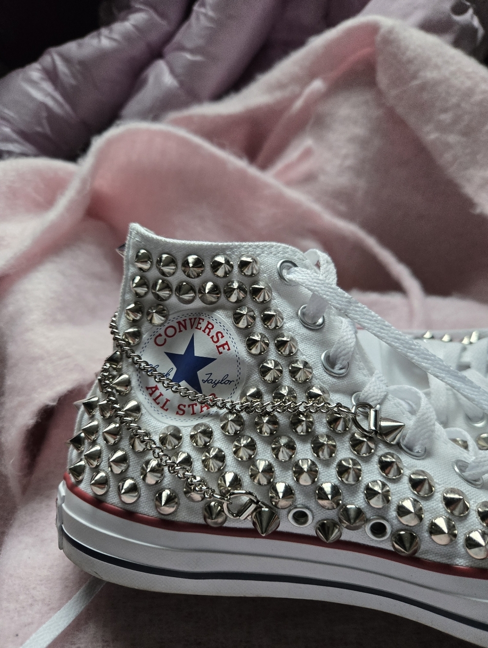 Custom Made. Spiked Converse With Chains. Great Condition. Womens Size 8.5 - Picture 9 of 10
